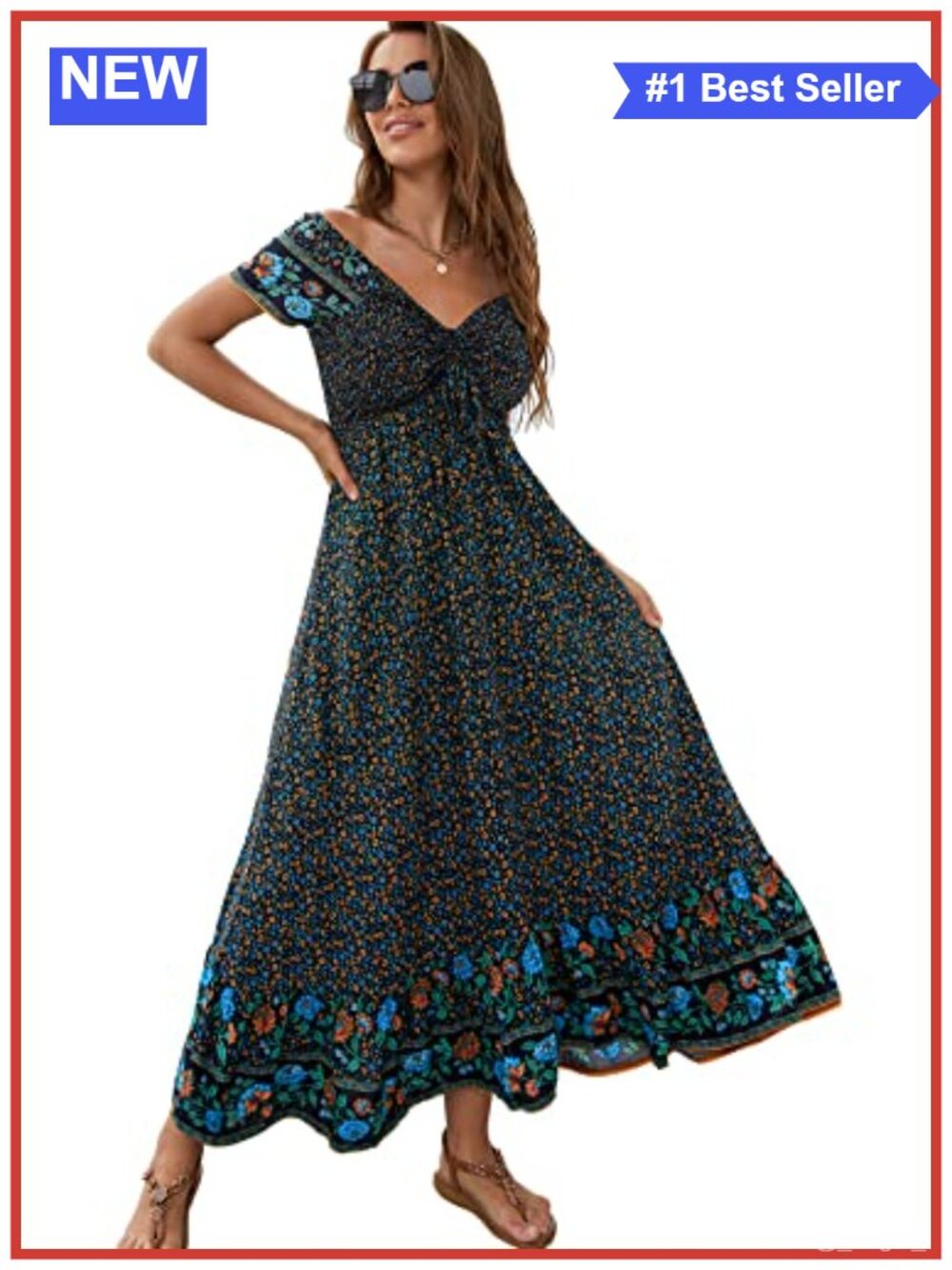 Floral Smocked Maxi Dress Short Sleeve Tiered A Line Rayon